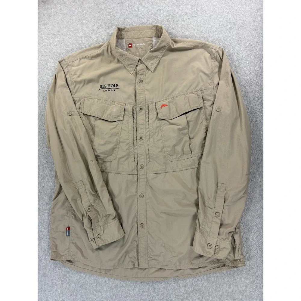 Simms BIG HOLE LODGE Breathable Button Down Shirt (Men's 2XL) Tan